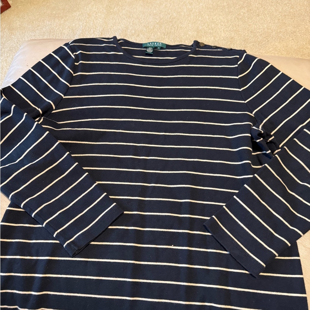 Ralph Lauren Black & Cream Striped Long-Sleeve Tee 2XL EUC